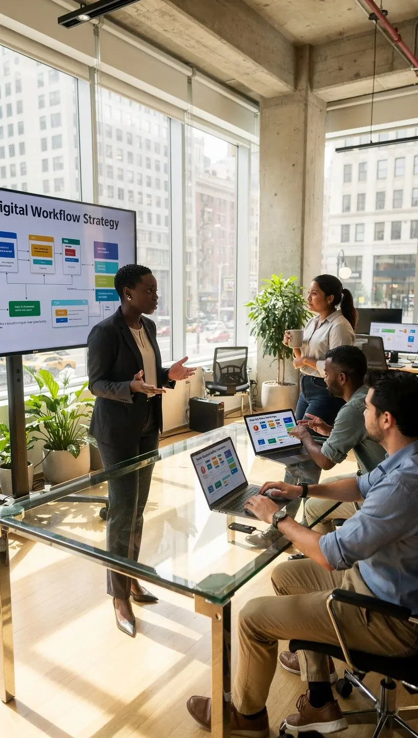 Data analytics enhancing digital workflow efficiency.